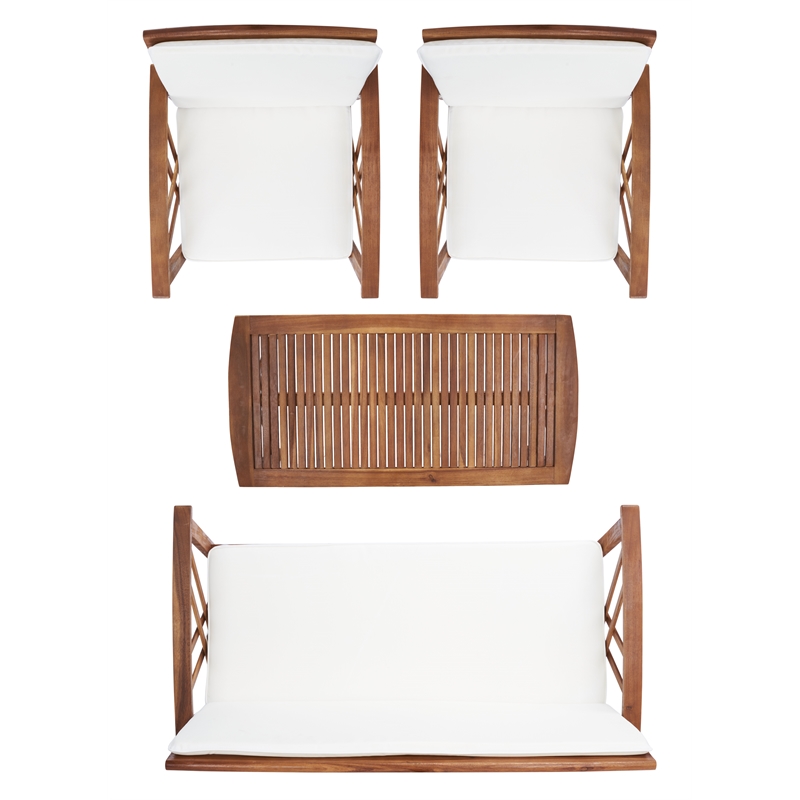 Pemberly Row Transitional Wood 4 Piece Outdoor Set in Natural / Beige