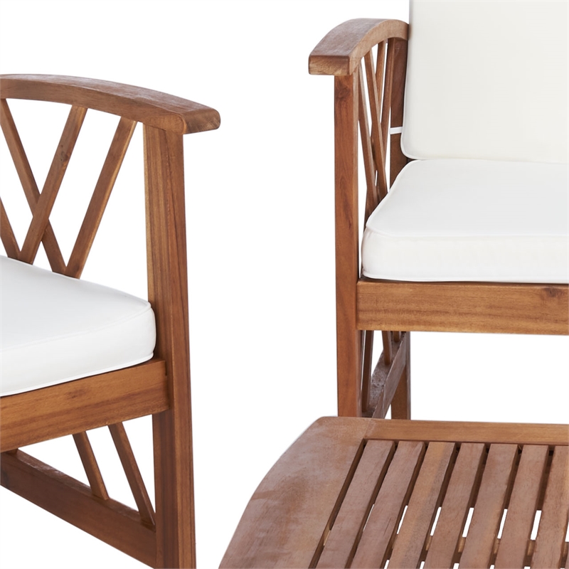 Pemberly Row Transitional Wood 4 Piece Outdoor Set in Natural / Beige