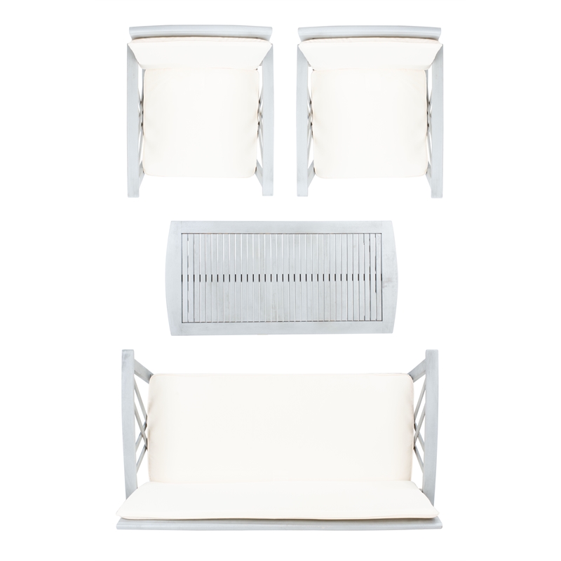 Pemberly Row Transitional Wood 4Pc Outdoor Set in Gray / Beige