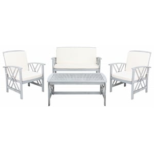 Pemberly Row Transitional Wood 4Pc Outdoor Set in Gray / Beige