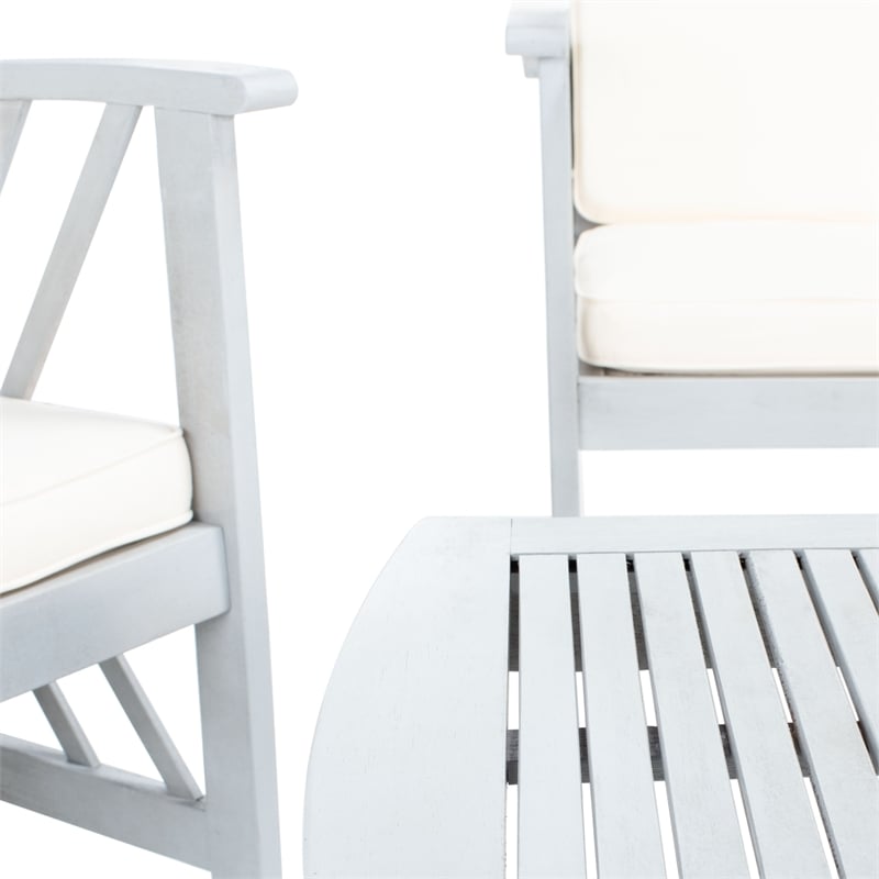 Pemberly Row Transitional Wood 4Pc Outdoor Set in Gray / Beige