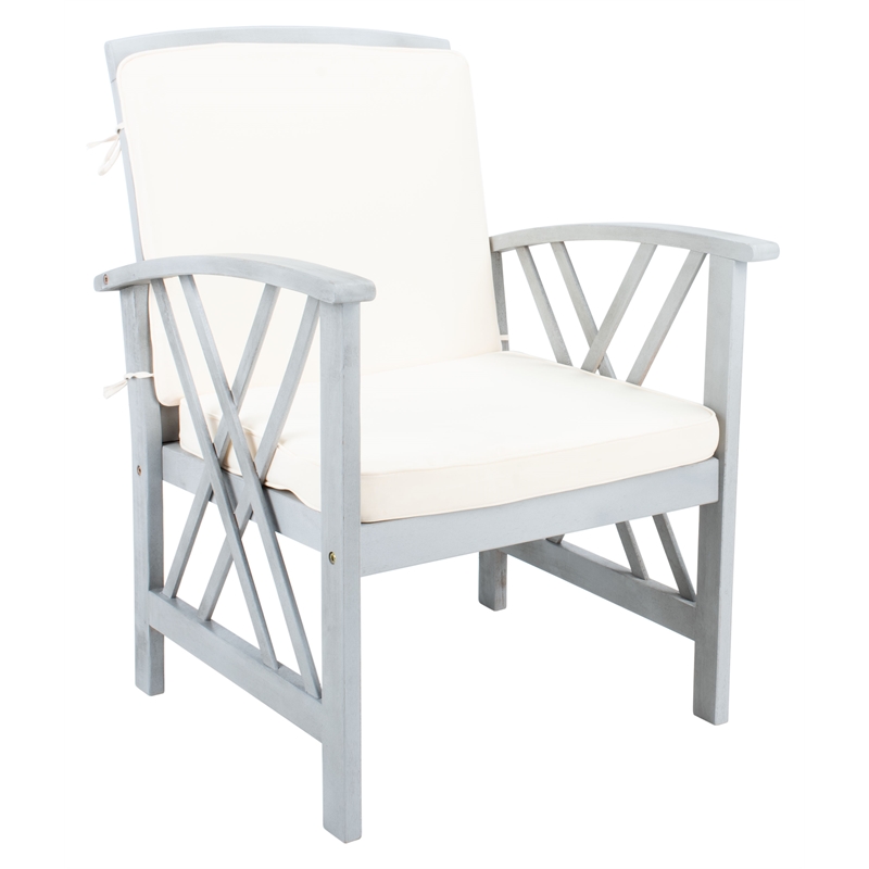 Pemberly Row Transitional Wood 4Pc Outdoor Set in Gray / Beige