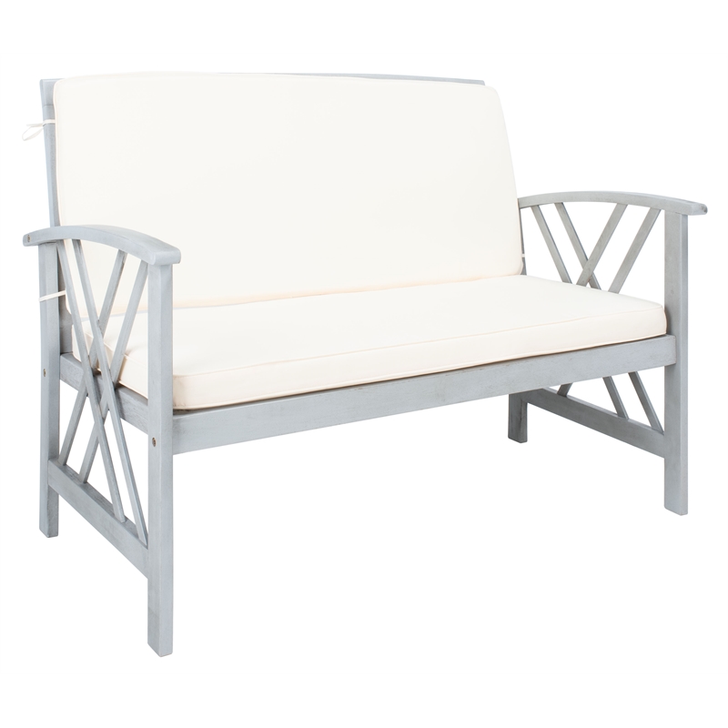 Pemberly Row Transitional Wood 4Pc Outdoor Set in Gray / Beige