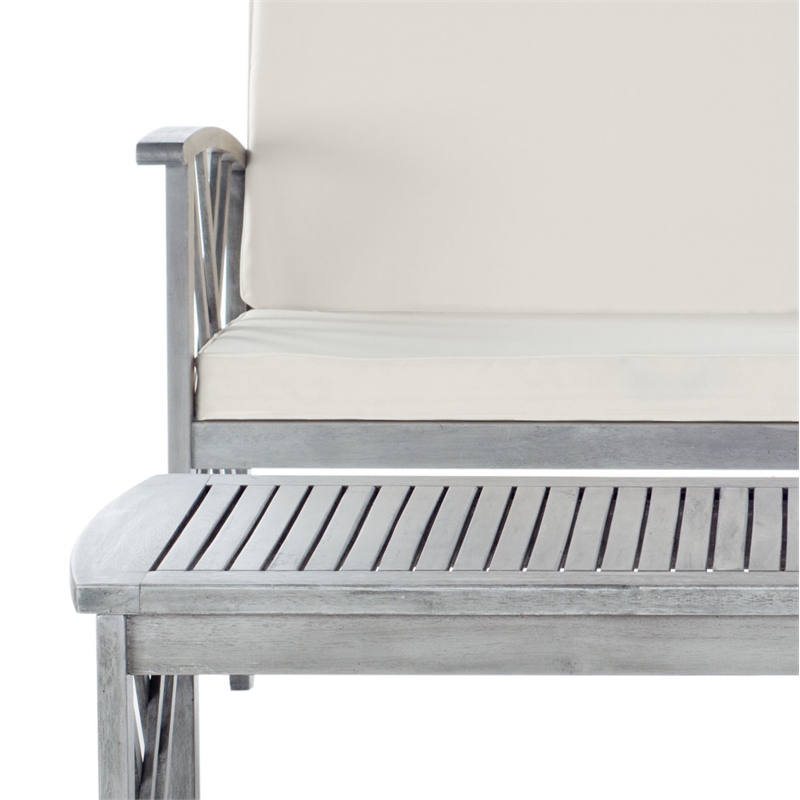 Pemberly Row Transitional Wood 4Pc Outdoor Set in Gray / Beige