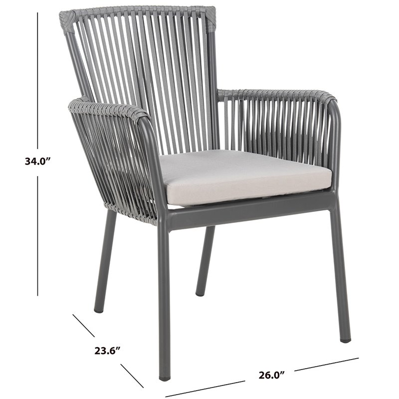 Pemberly Row Aluminum Stackable Rope Patio Chair in Black and Gray (Set of 2)