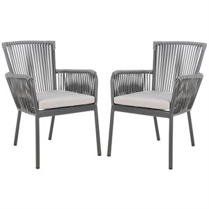 Pemberly Row Aluminum Stackable Rope Patio Chair in Black and Gray (Set of 2)