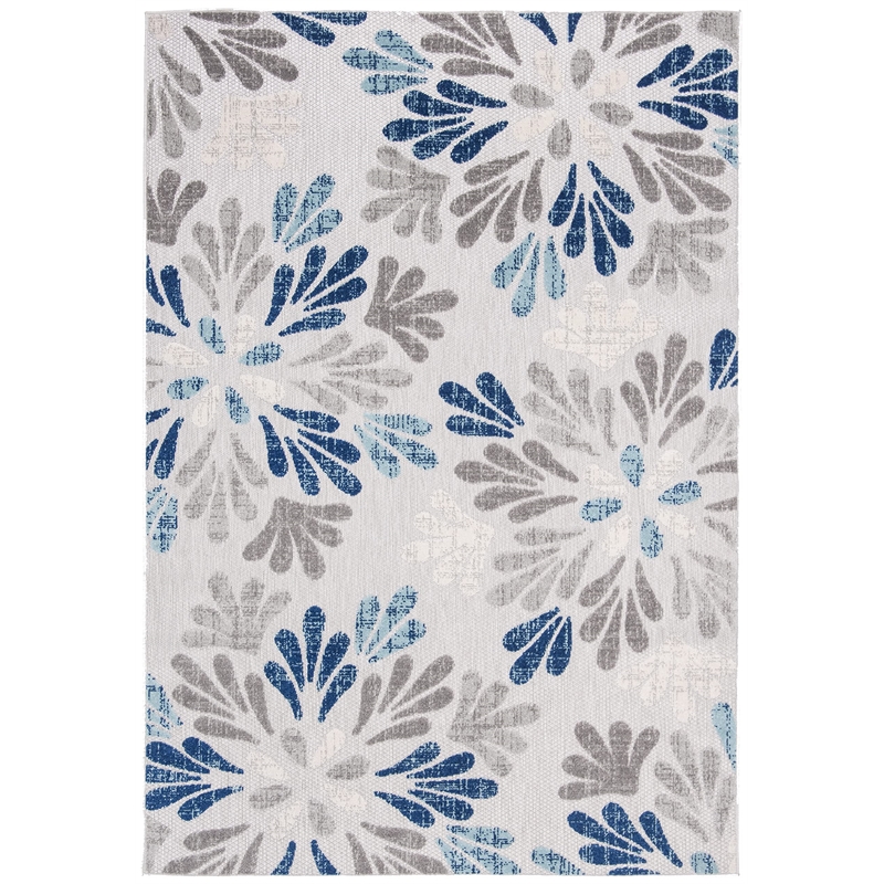 Pemberly Row Contemporary Polypropylene 4' x 6' Rug in Gray and Blue