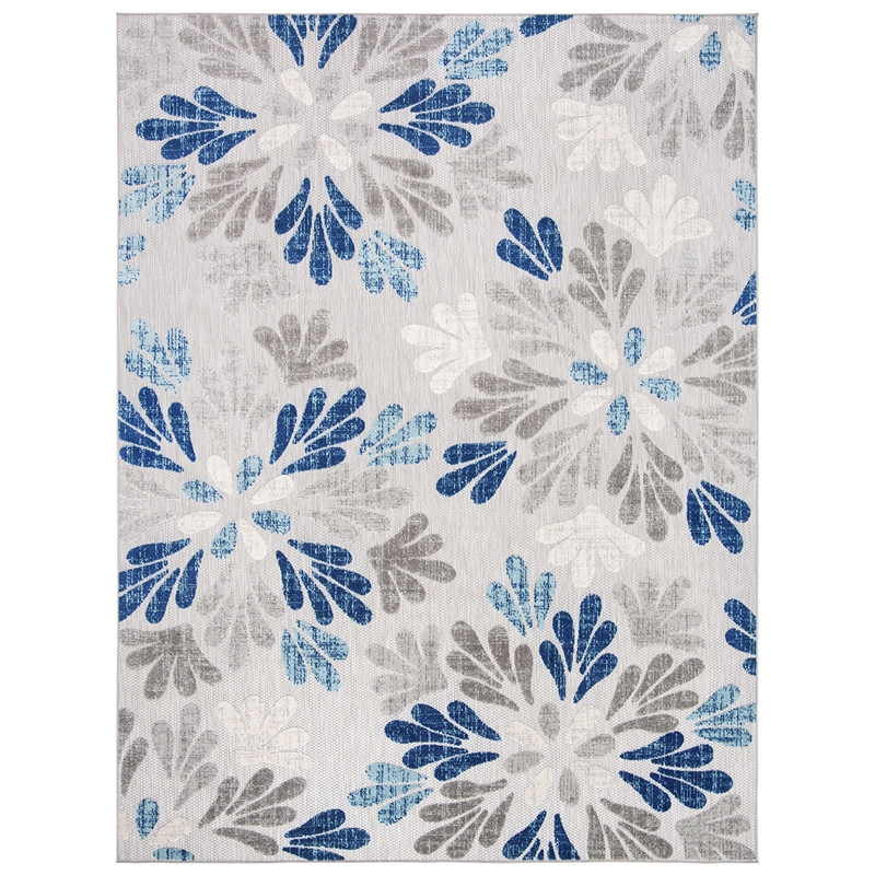 Pemberly Row Contemporary Polypropylene 9' x 12' Rug in Gray and Blue