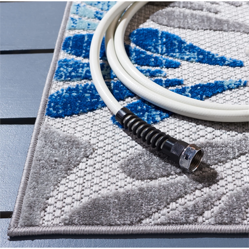 Pemberly Row Contemporary Polypropylene 9' x 12' Rug in Gray and Blue