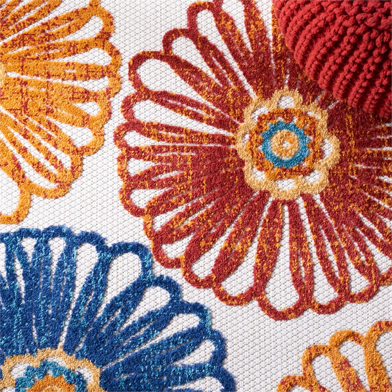 Pemberly Row Contemporary Polypropylene 9' x 12' Rug in Creme and Red