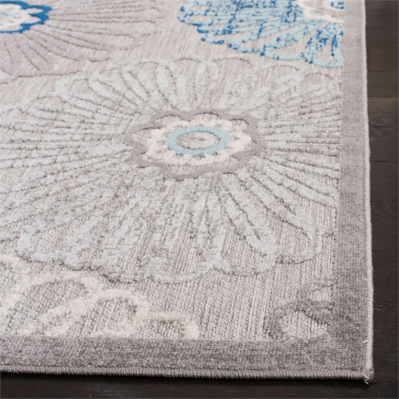 Pemberly Row Contemporary Polypropylene 4' x 6' Rug in Gray and Blue