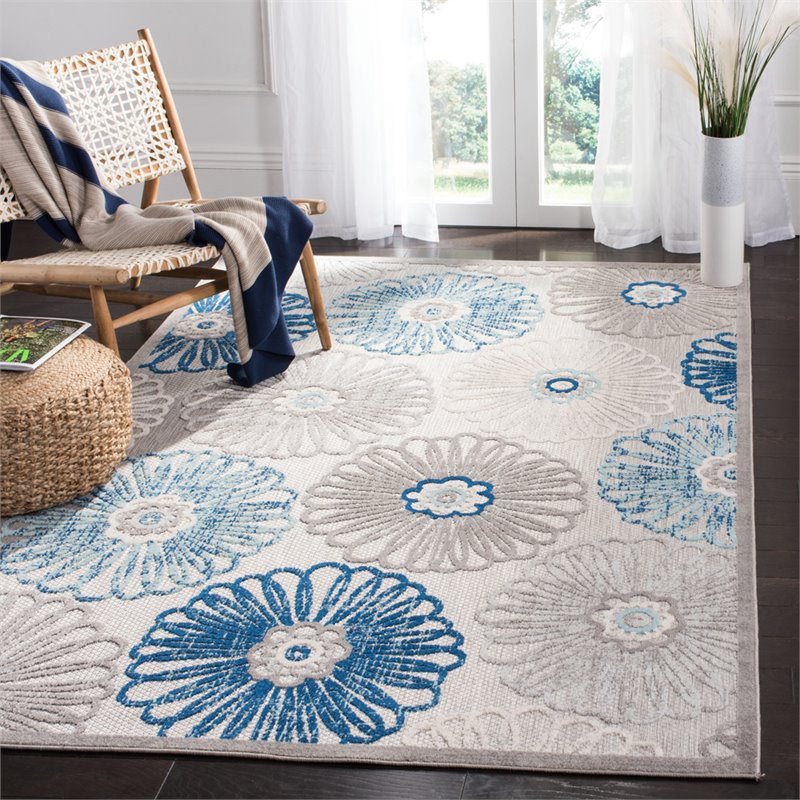 Pemberly Row Contemporary Polypropylene 8' x 10' Rug in Gray and Blue