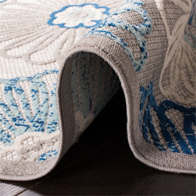 Pemberly Row Contemporary Polypropylene 8' x 10' Rug in Gray and Blue