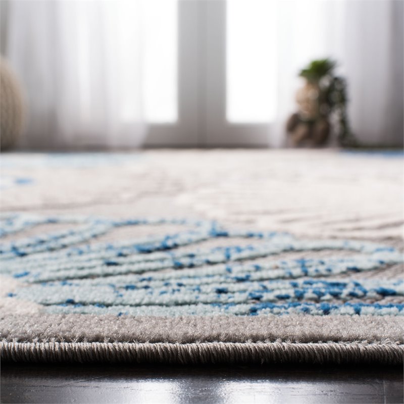Pemberly Row Contemporary Polypropylene 9' x 12' Rug in Gray and Blue