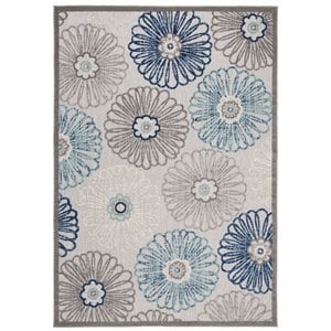 Pemberly Row Contemporary Polypropylene 9' x 12' Rug in Gray and Blue