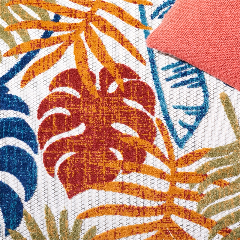 Pemberly Row Contemporary Polypropylene 8' x 10' Rug in Creme and Red