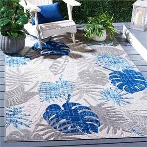 Pemberly Row Contemporary Polypropylene 4' x 6' Rug in Gray and Blue