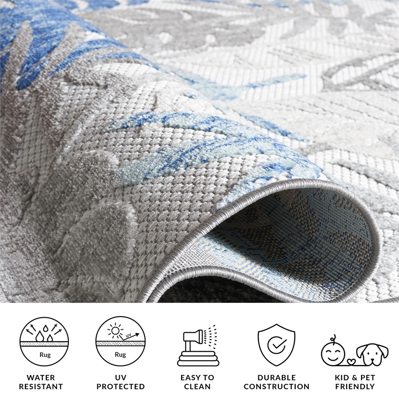 Pemberly Row Contemporary Polypropylene 4' x 6' Rug in Gray and Blue