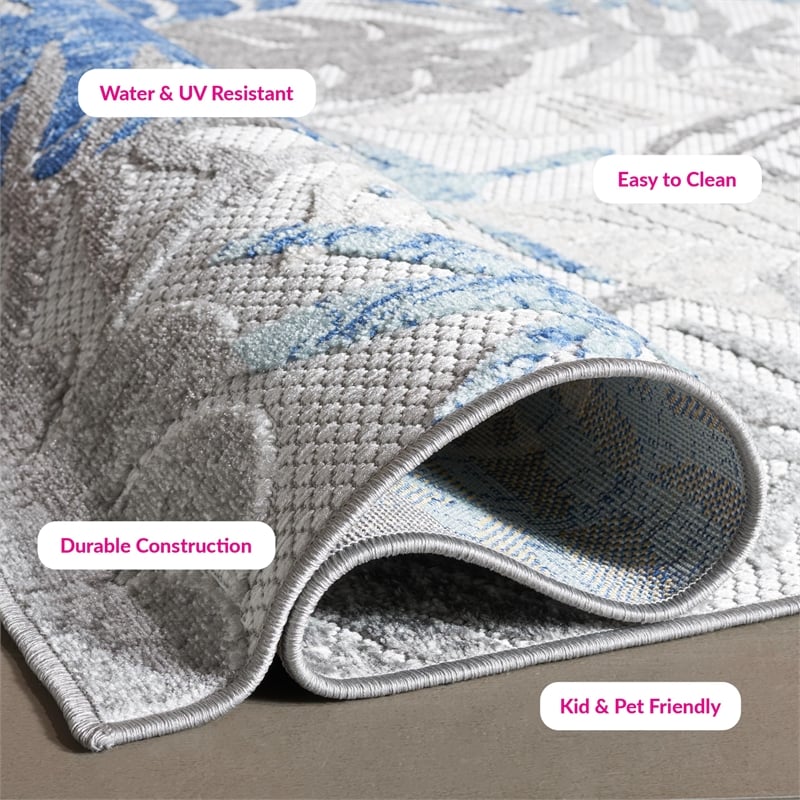 Pemberly Row Contemporary Polypropylene 8' x 10' Rug in Gray and Blue