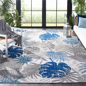 Pemberly Row Contemporary Polypropylene 9' x 12' Rug in Gray and Blue
