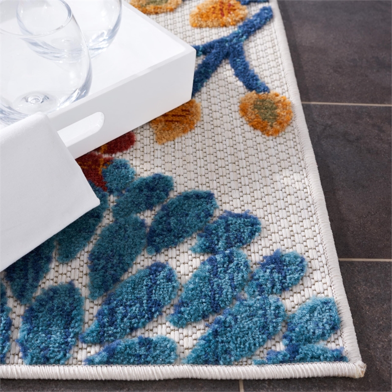 Pemberly Row Contemporary Polypropylene 8' x 10' Rug in Creme and Red