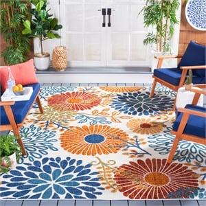 Pemberly Row Contemporary Polypropylene 9' x 12' Rug in Creme and Red