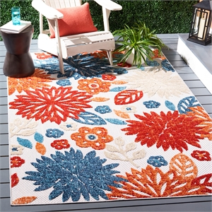 Pemberly Row Contemporary Polypropylene 4' x 6' Rug in Creme and Red