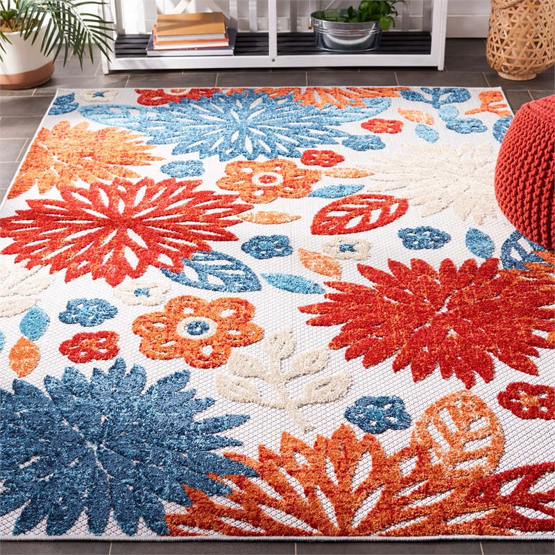 Pemberly Row Contemporary Polypropylene 4' x 6' Rug in Creme and Red