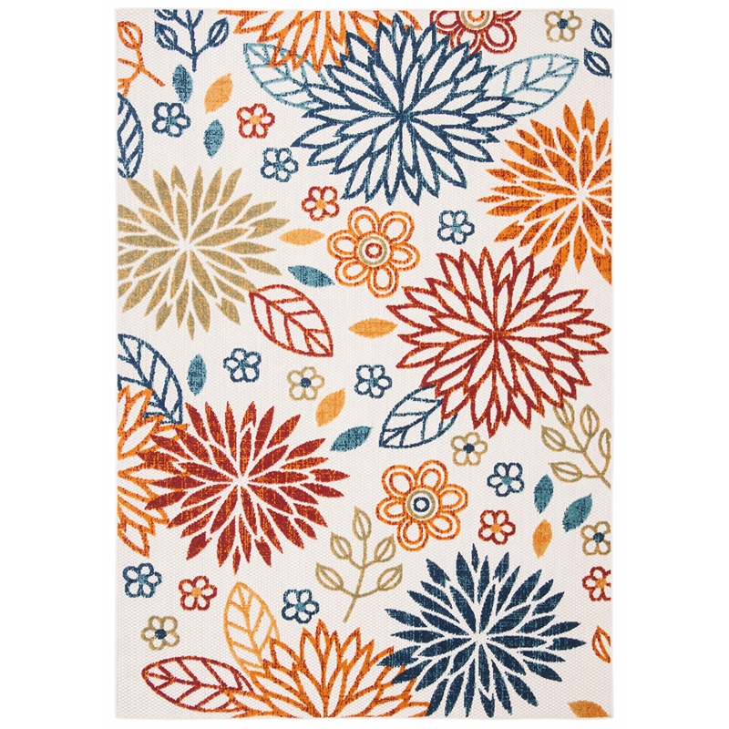 Pemberly Row Contemporary Polypropylene 4' x 6' Rug in Creme and Red