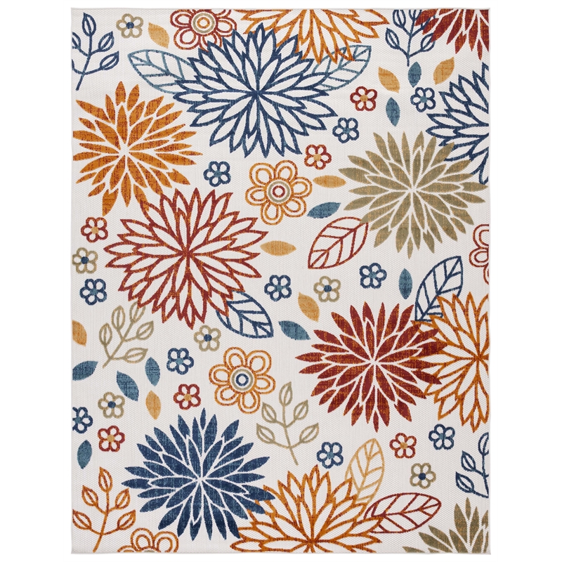 Pemberly Row Contemporary Polypropylene 9' x 12' Rug in Creme and Red