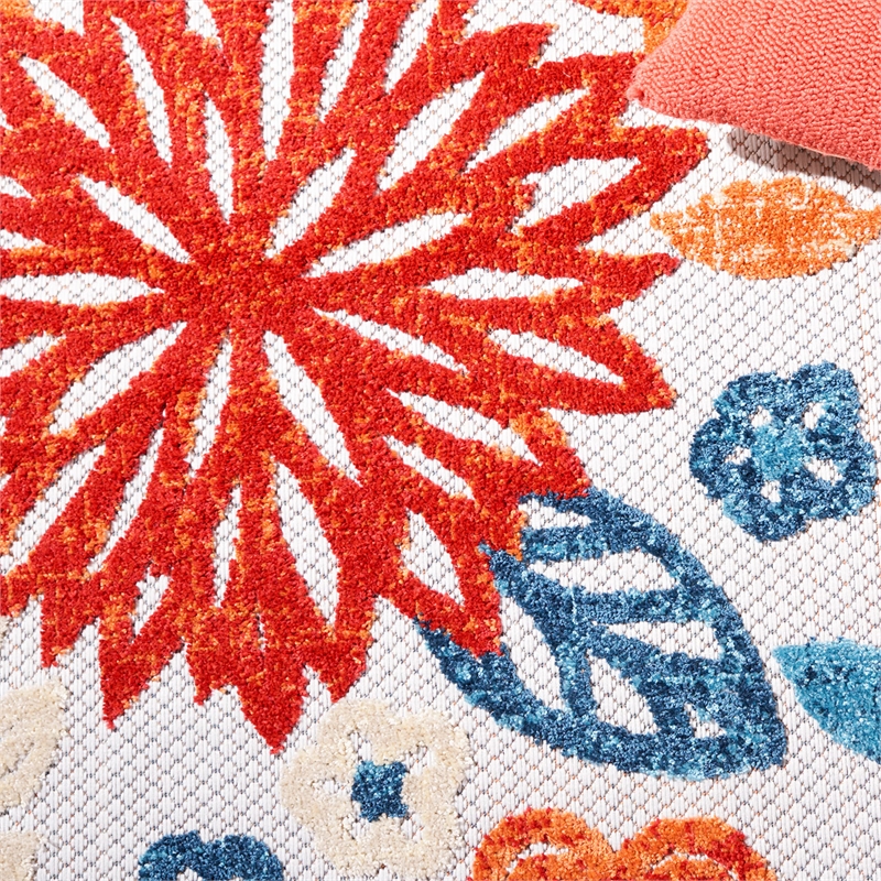 Pemberly Row Contemporary Polypropylene 9' x 12' Rug in Creme and Red