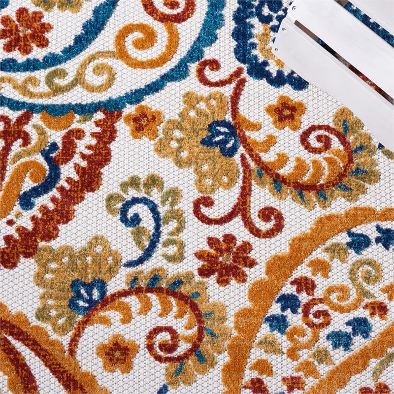 Pemberly Row Contemporary Polypropylene 4' x 6' Rug in Cream and Navy