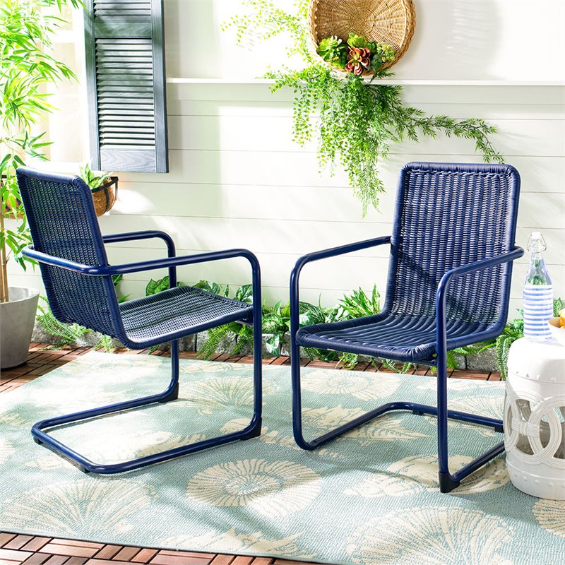 Pemberly Row Aluminum Stackable Patio Chair in Navy (Set of 2)