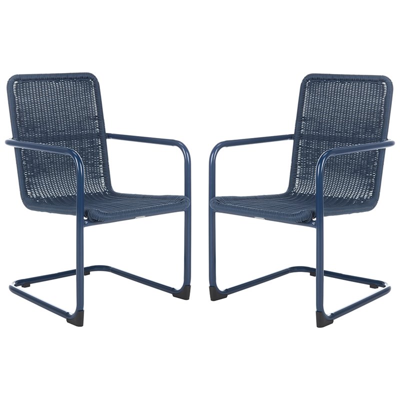 Pemberly Row Aluminum Stackable Patio Chair in Navy (Set of 2)
