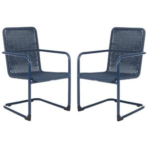 Pemberly Row Aluminum Stackable Patio Chair in Navy (Set of 2)