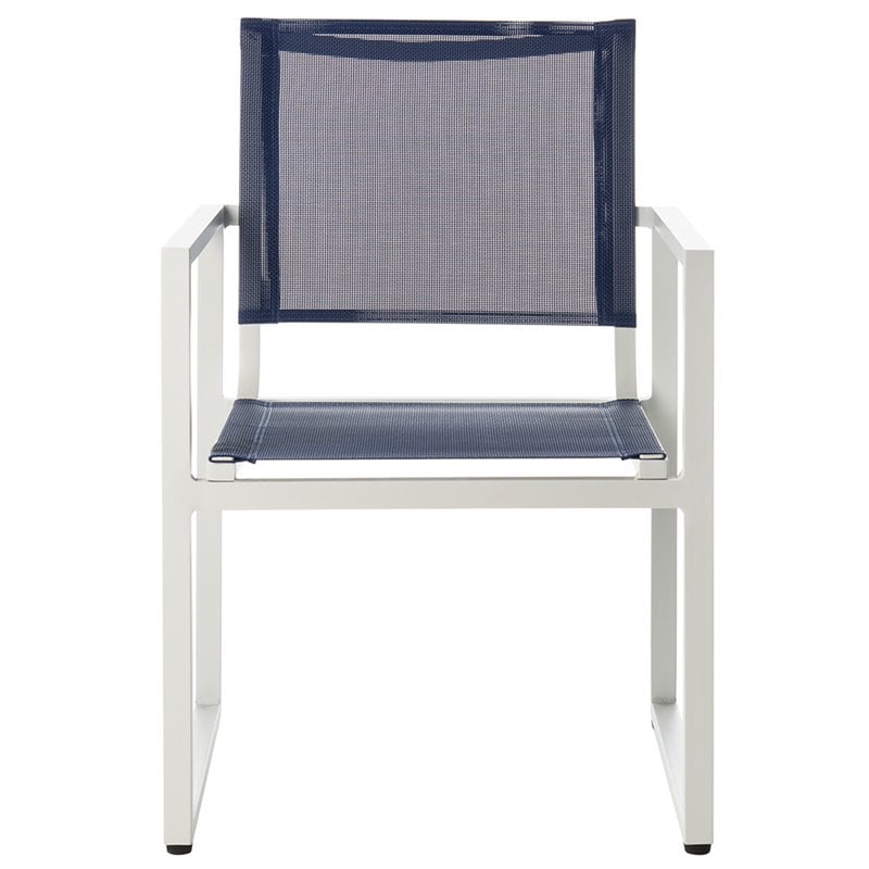 Pemberly Row Aluminum Stackable Patio Chair in Navy and White (Set of 2)