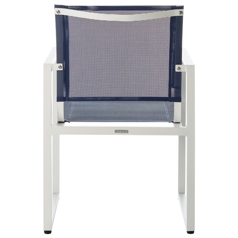 Pemberly Row Aluminum Stackable Patio Chair in Navy and White (Set of 2)