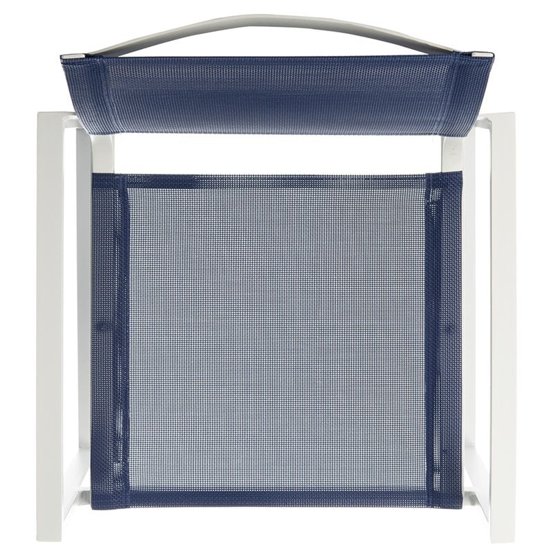 Pemberly Row Aluminum Stackable Patio Chair in Navy and White (Set of 2)