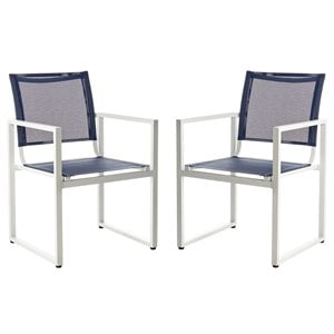 Pemberly Row Aluminum Stackable Patio Chair in Navy and White (Set of 2)