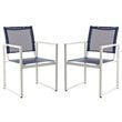 Pemberly Row Aluminum Stackable Patio Chair in Navy and White (Set of 2)