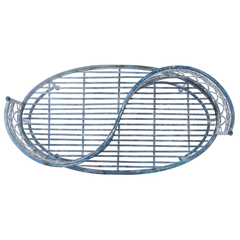 Pemberly Row Traditional Powder Coated Kissing Iron Bench in Blue