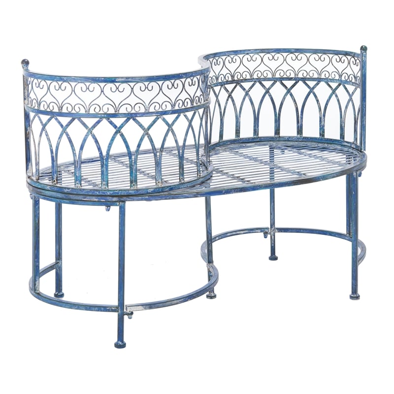 Pemberly Row Traditional Powder Coated Kissing Iron Bench in Blue