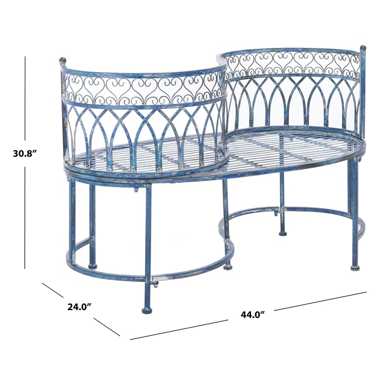 Pemberly Row Traditional Powder Coated Kissing Iron Bench in Blue