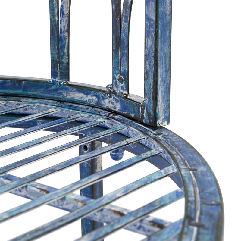 Pemberly Row Traditional Powder Coated Kissing Iron Bench in Blue