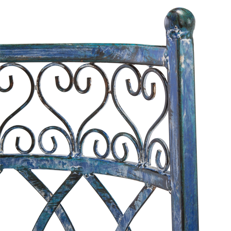 Pemberly Row Traditional Powder Coated Kissing Iron Bench in Blue