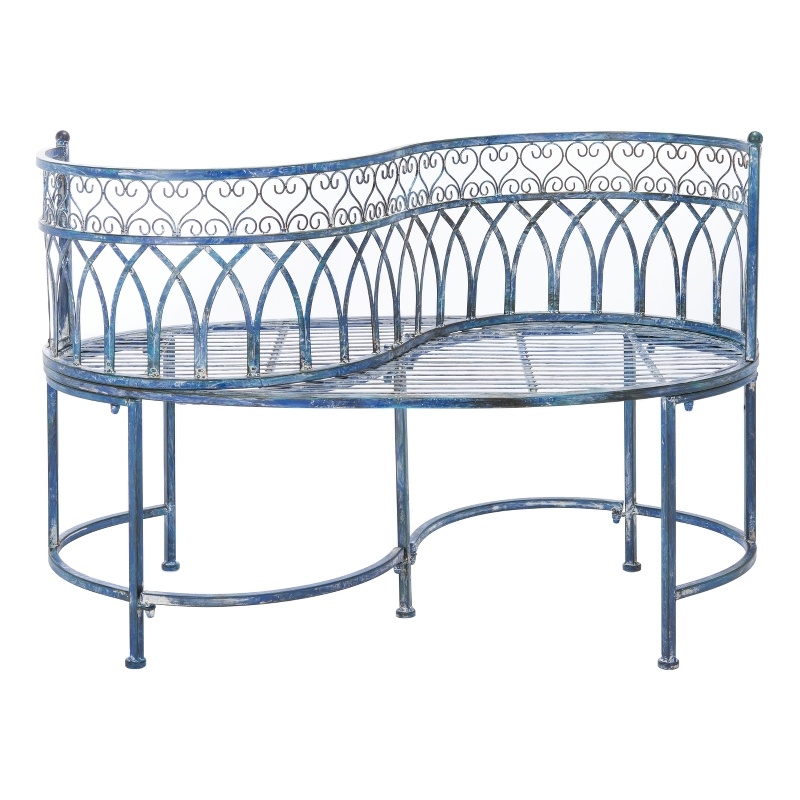Pemberly Row Traditional Powder Coated Kissing Iron Bench in Blue