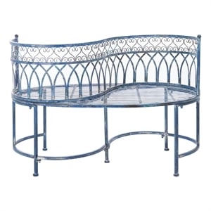 Pemberly Row Traditional Powder Coated Kissing Iron Bench in Blue