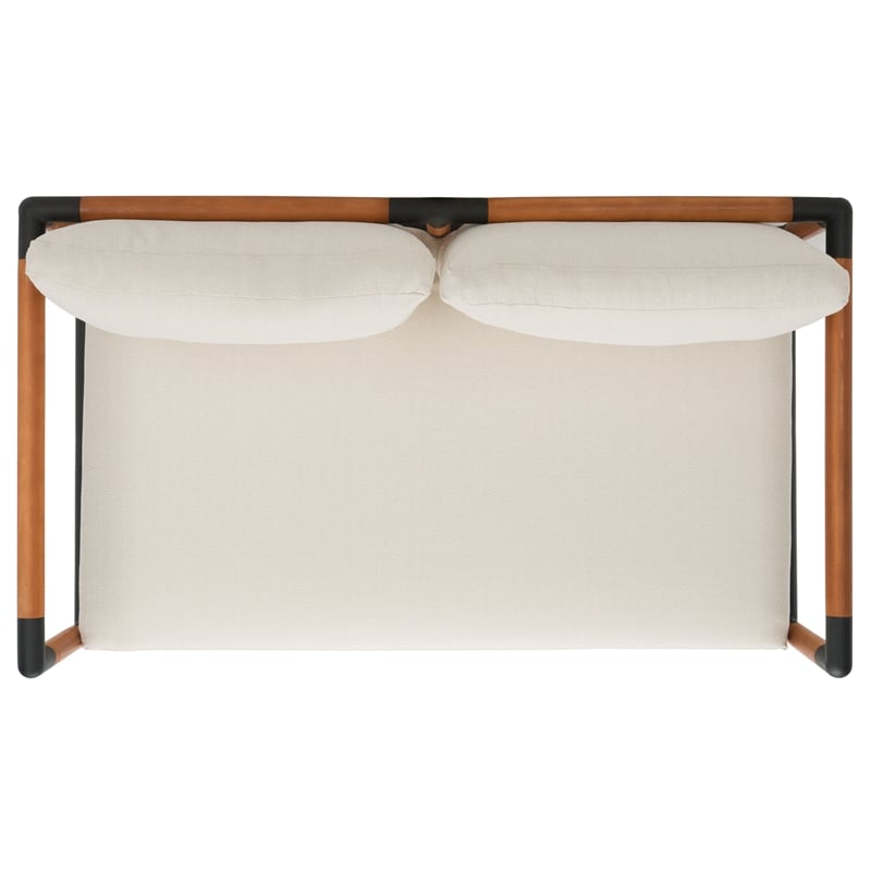 Pemberly Row Mid-Century Metal and Wood Patio Sofa in Black / White