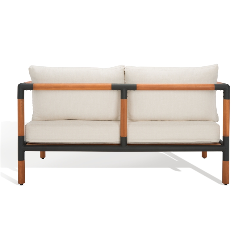 Pemberly Row Mid-Century Metal and Wood Patio Sofa in Black / White