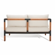 Pemberly Row Mid-Century Metal and Wood Patio Sofa in Black / White